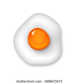 Realistic 3d fried egg isolated on white background vector illustration. Food for breakfast