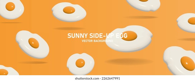 Huevos fritos realistas en 3D en una pancarta naranja. Ilustración vectorial. EPS 10.