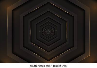 Realistic 3d futuristic frame background gold geometric lines element. Vector golden geometry shape on black surface. Luxurious Elegant template