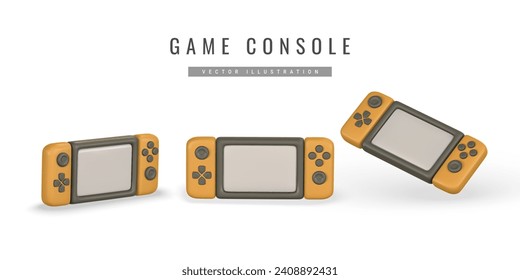 Realistic 3d game console in cartoon style. Pocket device for video games. Vector illustration.