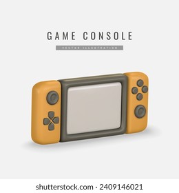 Realistic 3d game console in cartoon style. Pocket device for video games. Vector illustration.