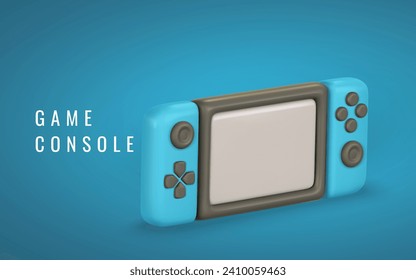 Realistic 3d game console in cartoon style. Pocket device for video games. Vector illustration.