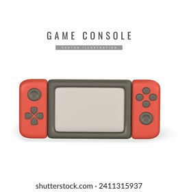 Realistic 3d game console in cartoon style. Pocket device for video games. Vector illustration.