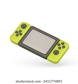 Realistic 3d game console in cartoon style. Pocket device for video games. Vector illustration.