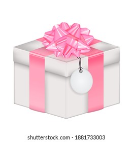 Realistic 3D Gift Box with Bow and Ribbon. Vector Illustration