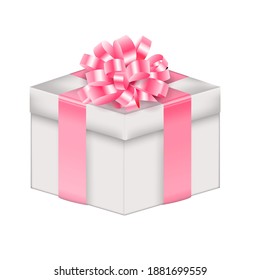 Realistic 3D Gift Box with Pink Bow and Ribbon. Vector Illustration