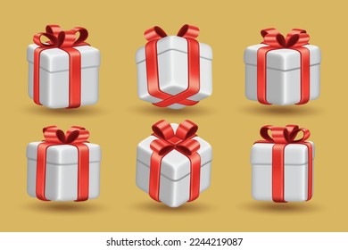 realistic 3d gift box set collection design vector