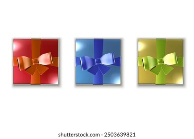 Realistic 3d gift box top view celebration party bow 