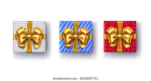 realistic 3D gift boxes isolated on the white background top view.birthday,christmas and other celebration concept gift boxes vector illustration.