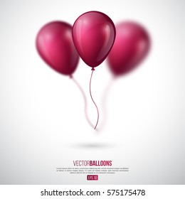 Realistic 3D glossy ballons with blur effect. Decorative element for party invitation design. Vector illustration. EPS 10.