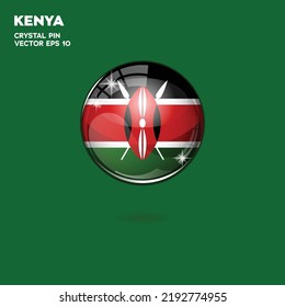 Realistic 3d glossy plastic button with Kenyan flag