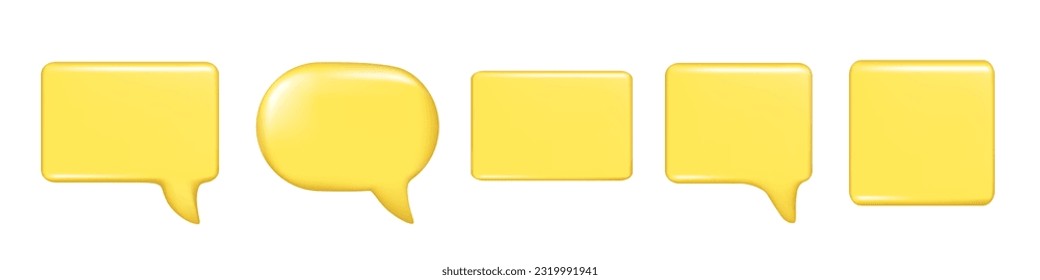 Realistic 3d glossy speech bubble text, message box, chatting box. Decorative 3d element, chat dialogue icon, empty speak bubble symbol. Abstract vector illustration isolated on white background