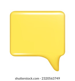 Realistic 3d glossy speech bubble text, message box, chatting box. Decorative 3d element, chat dialogue icon, empty speak bubble symbol. Abstract vector illustration isolated on white background