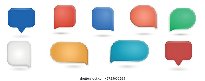 Realistic 3d glossy speech bubble text, message box, chatting box. Decorative 3d element, chat dialogue icon, empty speak bubble symbol.