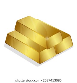 Realistic 3D gold bars stacked together. Shiny metallic ingots are perfect for finance, investment, banking, and wealth-related designs—high-quality vector illustrations.