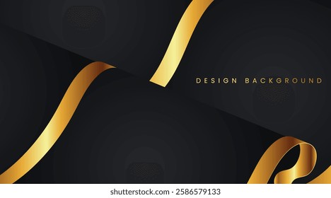 Realistic 3D Gold ribbon on gradient black background