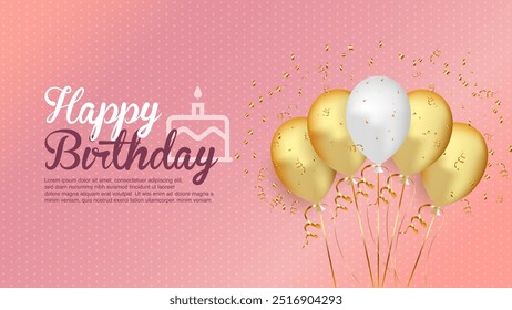 Realistic 3D Gold, Silver, and White Helium Balloon Backgrounds for Birthday Cards, Invitations, Parties, Holidays, and Promotions - Vector