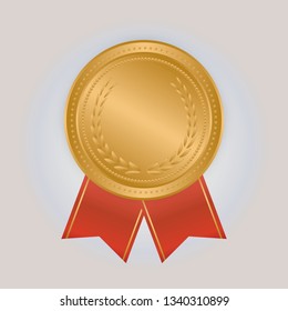 Realistic 3d gold trophy award medal for winner. Honor prize. Modern flat style isolated on background.
