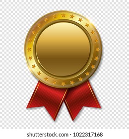 Realistic 3d gold trophy champion award medal for winner. 
Honor prize. 
Modern flat style isolated on transparent background. Vector illustration
