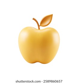Realistic 3d golden apple with a matte finish on a plain white background vector illustration