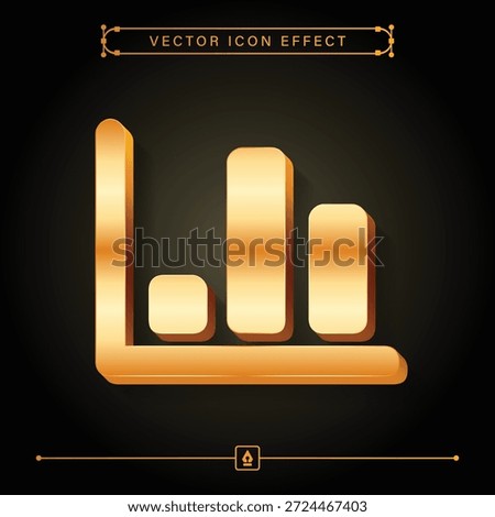 Realistic 3D golden bar chart icon with modern vector design for finance and business analytics