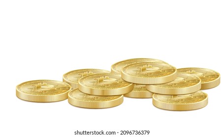 Realistic 3d golden bitcoin stack icon for cryptocurrency, virtual currency, digital money, ecash. Bitcoin symbol for fintech network banking and blockchain. isolated vector illustration