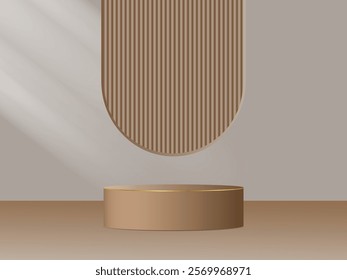 Realistic 3d golden and brown empty podium. Elegant stage design for product demonstration and marketing promotion, advertising, banner, poster. Vector illustration.