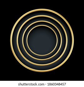 Marco redondo realista 3d dorado aislado en el fondo negro. Elementos decorativos dorados de lujo. Ilustración del vector EPS10