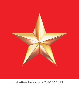 A realistic 3D golden star, gleaming with light, perfect for festive decorations, awards, or celebratory designs. Its smooth surfaces and shiny finish create a luxurious and eye-catching visual.