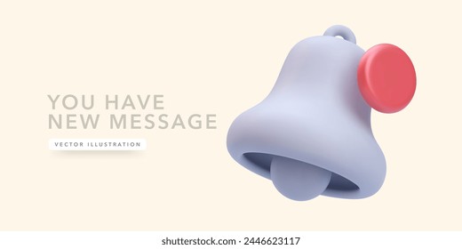 La campana gris 3D realista le notifica de los eventos. Ilustración vectorial