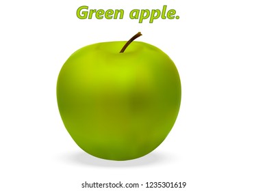 Realistic 3d Green Apple with realistic shadows on white background. Vector illustration.