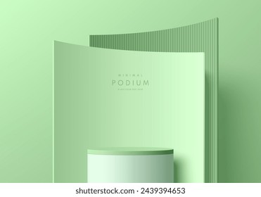 Realistic 3D green and white podium pedestal background with layers curve backdrop wall scene. Minimal scene mockup product stage showcase, Banner cosmetic promotion display. Abstract vector platforms