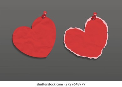 Ilustración realista de pin de empuje en forma de corazón 3D, adecuada para notas de amor, recordatorios y diseños temáticos de San Valentín.