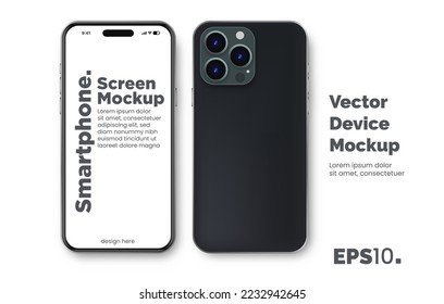 Realistic 3D high quality smartphone mockup. realistic front and back views of the device. 3D phone with shadow on white background. svg