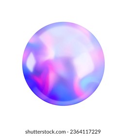 Realistic 3d holographic purple sphere. Vector glossy gradient magic ball, Iridescent round shape render on white background. Abstract element trendy neon design.