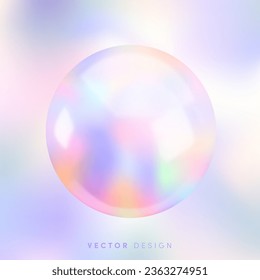 Realistic 3d holographic sphere. Vector glossy gradient ball, Iridescent round shape render on vibrant colorful background. Abstract element trendy neon design.