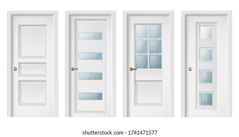 Realistic 3D home and office entry doors. Vector doors design icon set isolated on white background