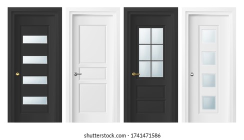 Puertas de entrada en casa y oficina 3D realistas. Icono de diseño de puertas de vector aislado en fondo blanco
