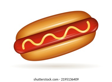 Realistic 3d Hot Dog  with Mustard. Vector illustration