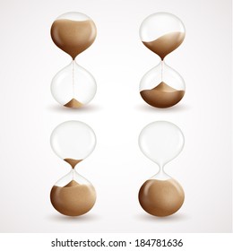 Realistic 3d hourglass clock timer sand grain icons set isolated vector illustration