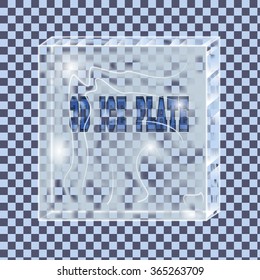 Realistic 3d ice plate with text on transparent background, vector