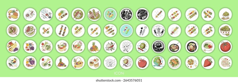 Realistic 3D Icon Cartoon of Flying Fruit Skewers with Pineapple, Grapes, and Kiwi on a Light Pastel Mint Green Background	