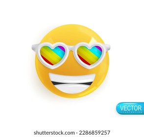 Realistic 3d Icon. Emoji face. Render of yellow glossy color emoji in plastic cartoon style