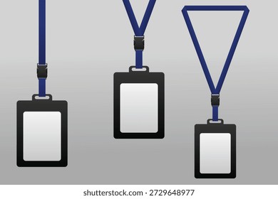 Cartão de identificação 3D realista e vetor de emblema com cordão, ideal para projetos de escritório, equipe, eventos e identidade.