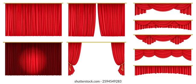 Realistic 3D illustration of a classic red velvet theater curtain closed, perfect for stage backgrounds, performance settings, and dramatic visual effects.