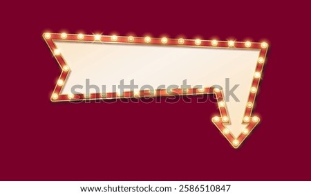 Realistic 3D illustration of an empty retro cinema sign with glowing light bulbs. Ideal for theater announcements, film promotions, and vintage signage.