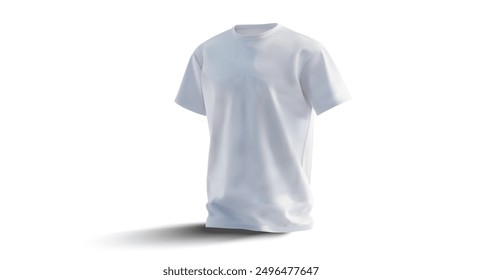 A realistic 3D illustration of a plain white t-shirt, isolated on a white background. Perfect for mockups, fashion designs, and promotional materials.