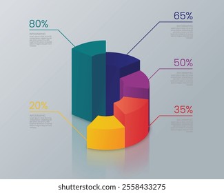Realistic 3D infographic chart template showing percentage status numbers.