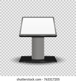 Realistic 3d Interactive Information Kiosk Terminal Stand Screen Display Console Infokiosk isolated on transparent background. Vector illustration. Eps 10.