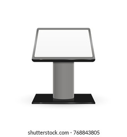 Realistic 3d Interactive Information Kiosk Terminal Stand Screen Display Console Infokiosk isolated on white background. Vector illustration. Eps 10.